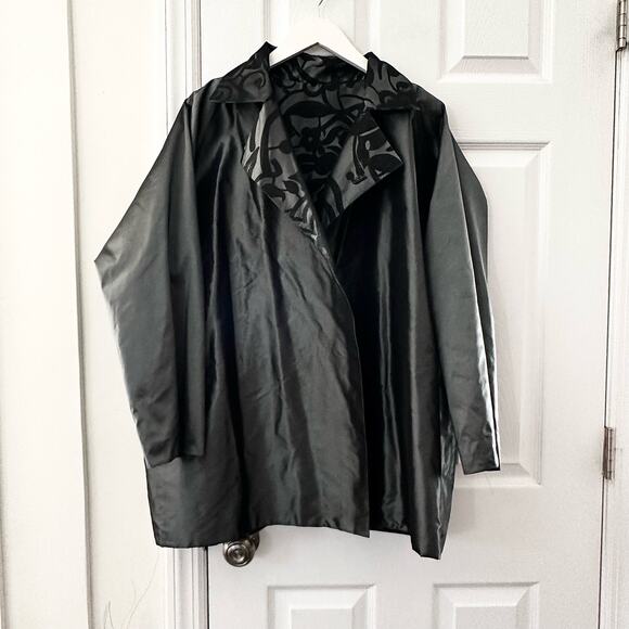 Shamask Bergdorf Goodman Silk Black Velvet Swirl Evening Boxy Blazer Coat 2 - Picture 11 of 12